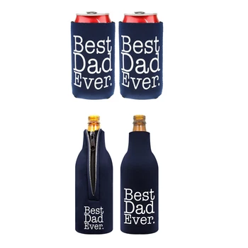 

2 Pair of Best Dad Ever Design Dringking Bottle Can Cooler Sleeve Holder