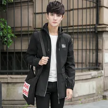 Мужская куртка средней длины, Простой корейский стиль, приталенная Мужская куртка, трендовая мужская одежда