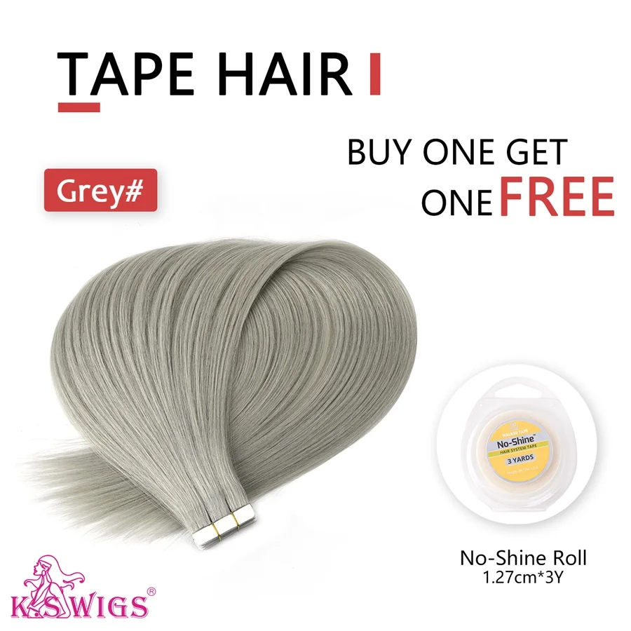Grey K.S парики, двойные нарисованные волосы Remy на ленте, прямые Бесшовные волосы для наращивания на ленте, комплекты для наращивания волос 1" 20" 2" 20 шт 40 шт - Цвет: Grey