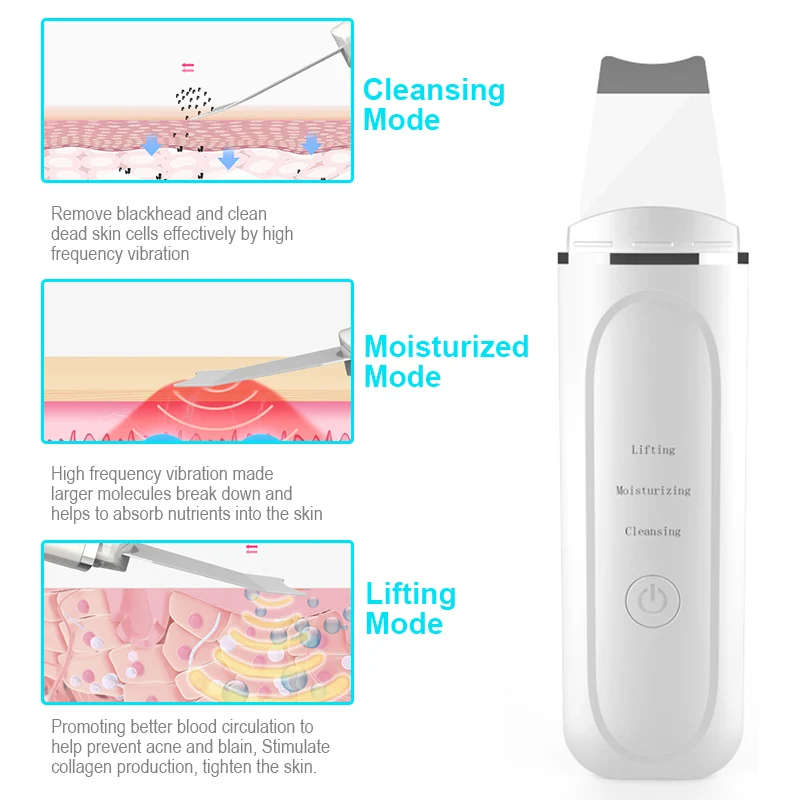 Скребок для кожи лица Электрический спа мягкий удаления угрей ультразвуковое средство очистки для лица шпатель Массажер для подтяжки лица