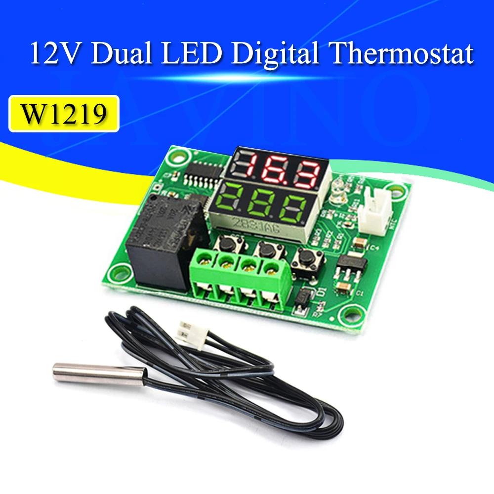 

W1219 DC 12V Dual LED Digital Thermostat Temperature Controller temperature Regulator Switch Control NTC 10K Sensor Module