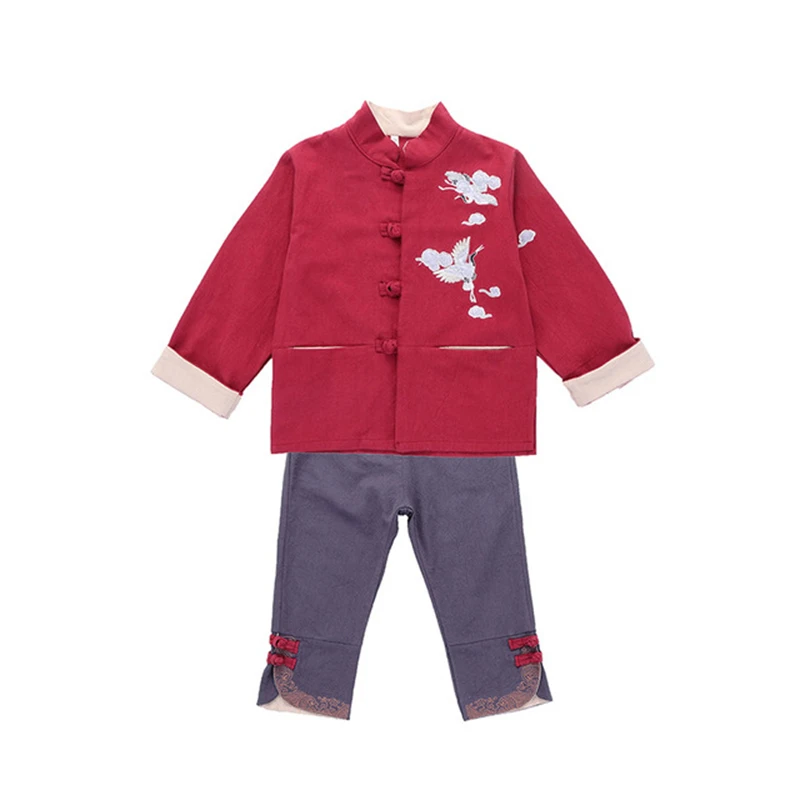  Children's Tang costume Hanfu 한푸 spring autumn boys casual suit baby cotton and linen children's cl