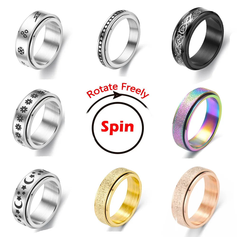 Anxiety Ring For Women Spinner Fidgets Rings Stainless Steel Rotate Freely Spinning Anti Stress Accessories Jewelry 2021 Gifts 1