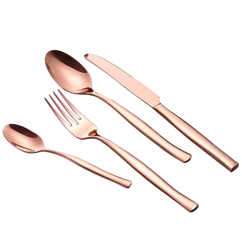 Cutlery Set 2019Top 4Pcs Set Stainless Steel Upscale Dinnerware Flatware Cutlery Fork Spoon Teaspoon Kitchen Accessories - Цвет: Rose Glod