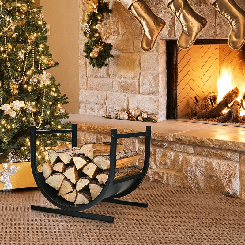 

17 Inch U-Shaped Design Firewood Drying Rack Heavy Duty Metal Frame Storage Holders Backyard Living Room Firewood Organization