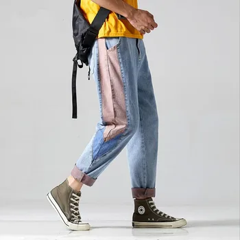 

2020 Autumn Fashion Men Jeans Loose Spliced Designer Cargo Denim Straight pants Man Trousers Casual Hip Hop Joggers Pants w696