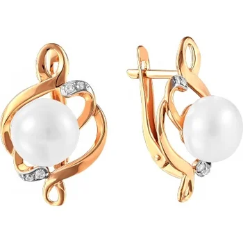 

Примаэксклюзив earrings with pearls and cubic zirconia in red gold