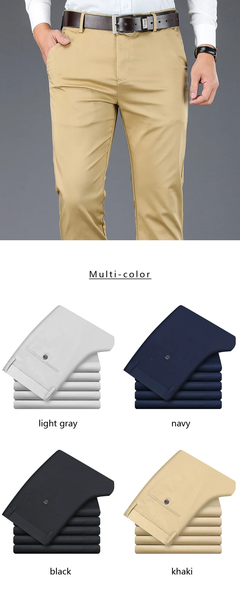 4 Color Men's Business Casual Pants Modal Fabric Straight High Quality Trousers Male Brand Navy Light Grey Khaki Black