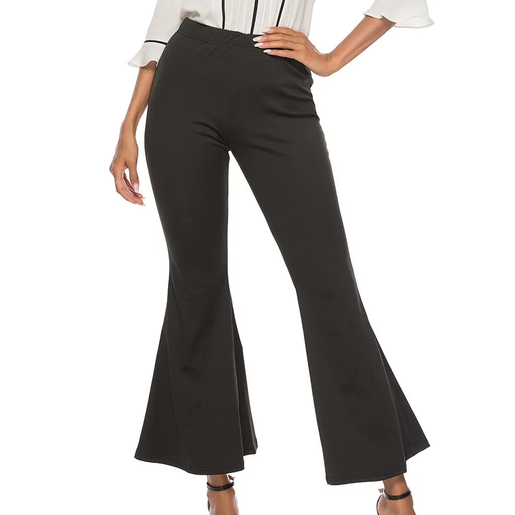 2019 Весна Осень Новые женские повседневные офисные женские однотонные длинные брюки с высокой талией мягкие облегающие пляжные брюки для