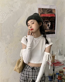 

PX2690 Slim design sense hollow long-sleeved short T-shirt women