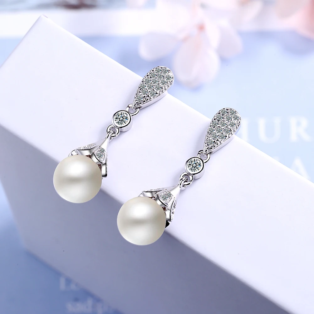 925 sterling silver Pearl Jewelry natural freshwater pearl drop earrings for women Silver Wedding Dangle Earring dangle earrings pearl earrings drop earrings