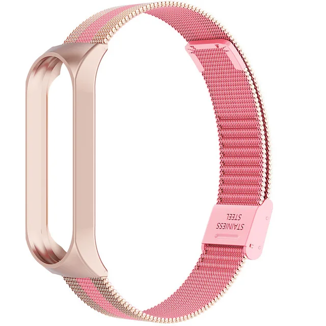 Pink Ремешок на запястье для mi Band 3 4 металлический браслет из нержавеющей стали ремешок для Xiaomi mi band 4 3 Pulseira mi Band 4 3 ремешок на запястье - Цвет: Pink