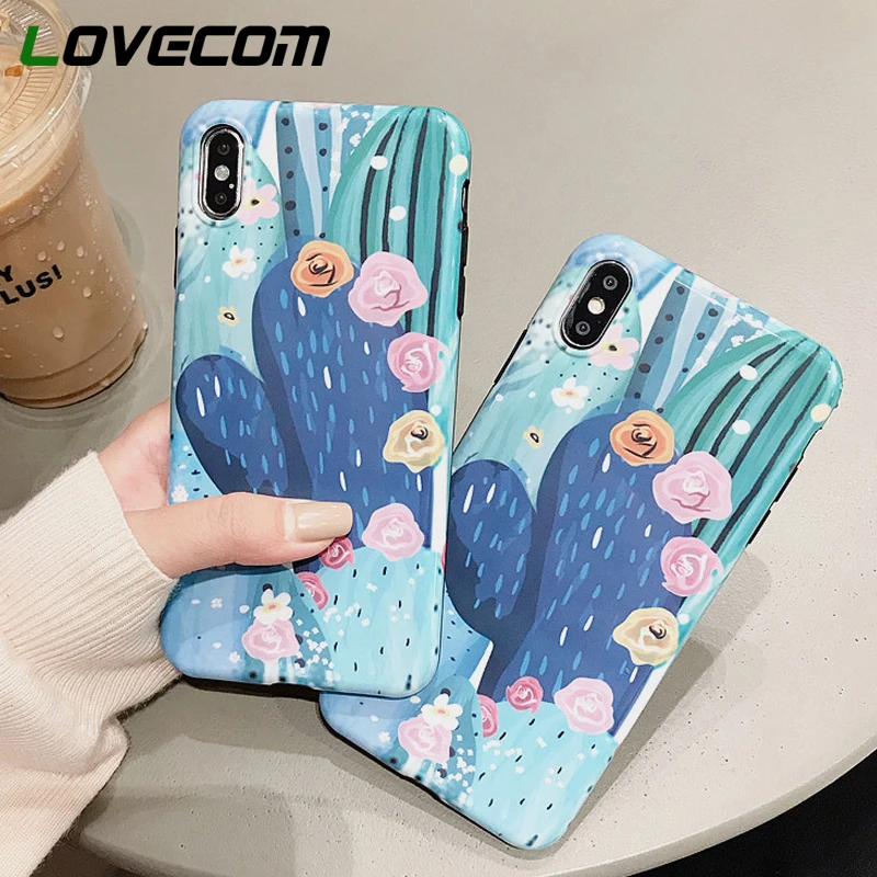 

LOVECOM Phone Case For iPhone XR XS Max 6 6S 7 8 Plus X Cute Cactus Plant Soft IMD Glossy Back Cover Coque For iPhone XR Gift