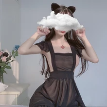 Сексуальные кружевные пижамы, милый халат горничной, глубокий v-образный вырез, шифоновое перспективное платье для сна, женские комплекты ночного белья, банный халат, ночное белье