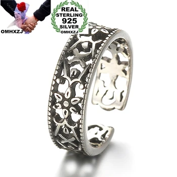 

OMHXZJ Wholesale RG103 European Fashion Woman Girl Party Birthday Wedding Gift Vintage Flower 925 Sterling Silver Resizable Ring