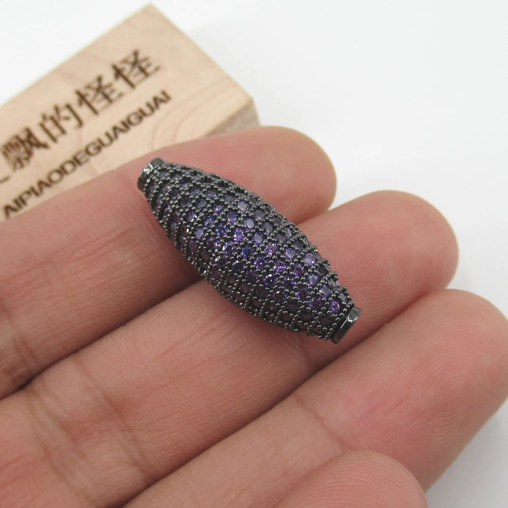 10x30mm Hollow Rice Gold plated Cubic Zirconia CZ Micro Paved Loose Metal Beads For Jewelry Making DIY