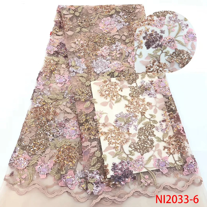 

Latest African Laces 2019 3d Lace Embroidery Sequins Lace Fabric For African Nigerian Wedding Lace Fabric 5yards NI2033