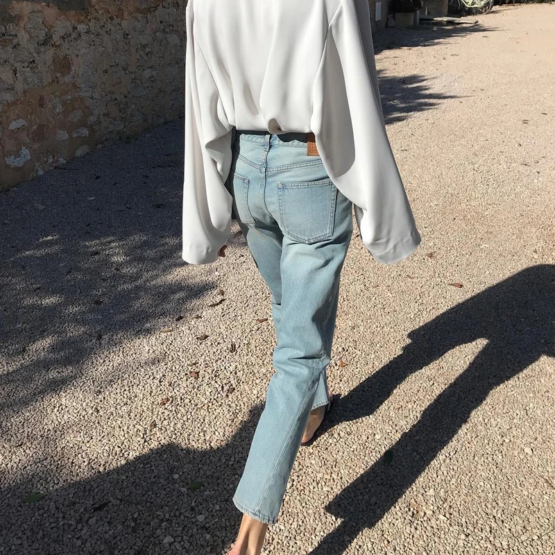 2019 Women Jeans Asymmetrically Cut Vintage Straight  Original Denim Washed Jeans Cropped Rinse Straight Jeans Twisted Seam bell bottom jeans