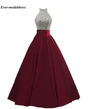 

Sparkly Evening Dresses Long 2020 Halter Sleeveless Hollow Back A-Line Floor Length Formal Prom Party Gowns Vestido De Festa