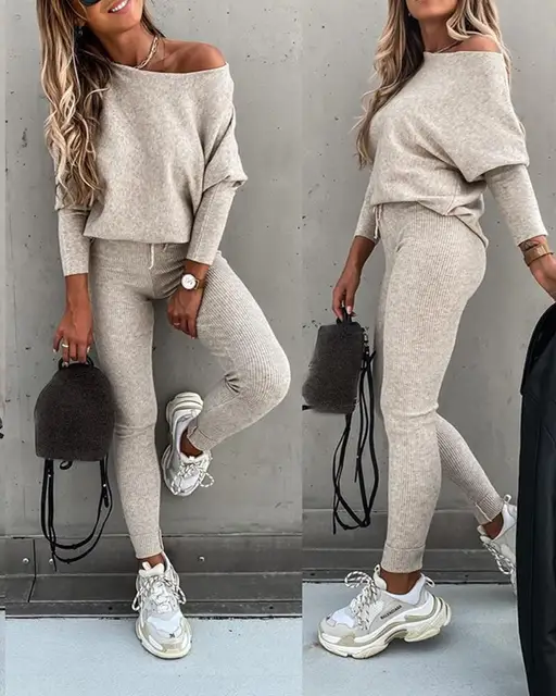 Fashion Tracksuit 2 Piece Set Autumn Winter Pullover Top + Long Pants Sports Suit Female Sweatshirt Sportswear Suit For Woman 1