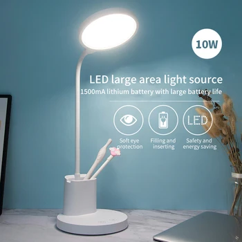 

Dimmable USB Rechargeable With Pen Holder LED Desk Lamp Touch Control Eye Protection Home Adjudtable Gooseneck For Students