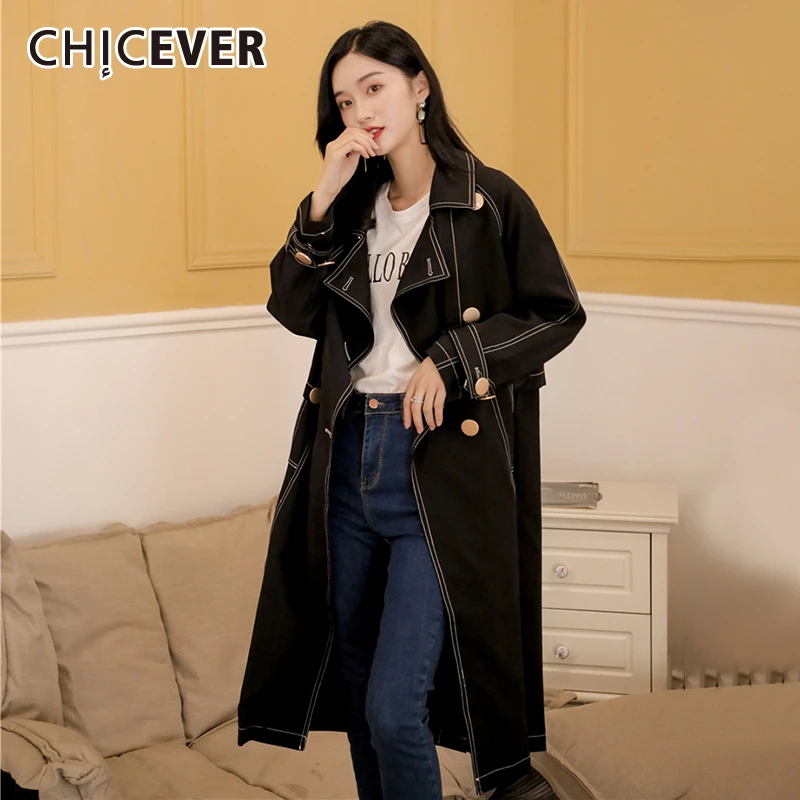 

GALCAUR Korean Casual Windbreaker Female Lapel Collar Long Sleeve High Waist Trench Coat For Women Autumn 2019 Fashion New