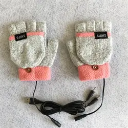 Heated USB Thermal Winter Knitting Gloves - Unisex Full & Half Finger Warmer Mittens (03)