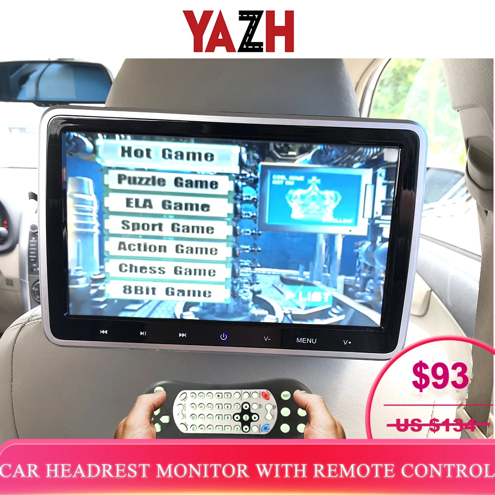 YAZH 10.1 Inch Car Headrest Monitor DVD Video Player USB/SD/HDMI/IR/FM TFT LCD Screen Touch Button Game Remote Control