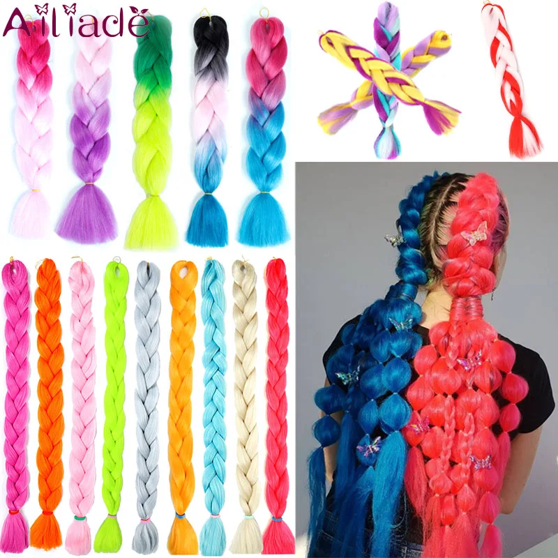

AILIADE 24inch Ombre Royal blue Red Synthetic Heat Resistant Braiding Hair For Crochet Braids Extensions 100g Braids Hair