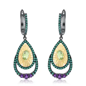 

New Design 925 Sterling Silver Sunflower Vintage Drop Earrings Female Exquisite Jewelry Handmade Natural Peridot Dangle Earrings