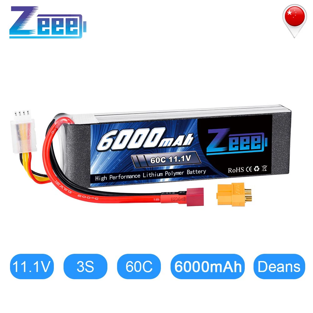 $36.99 Zeee Lipo Battery 111V 6000mAh 60C 3S Rechargeable Drone Battery Deans Plug XT60 Connector 3s Lipo