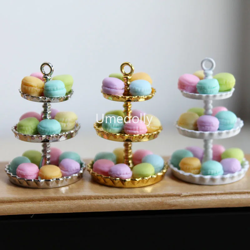 1/12 Scale Cute Mini Macaron Miniature Dollhouse Cake Tripod Pretend Play Simulation Food for Doll Kitchen Toy Accessories