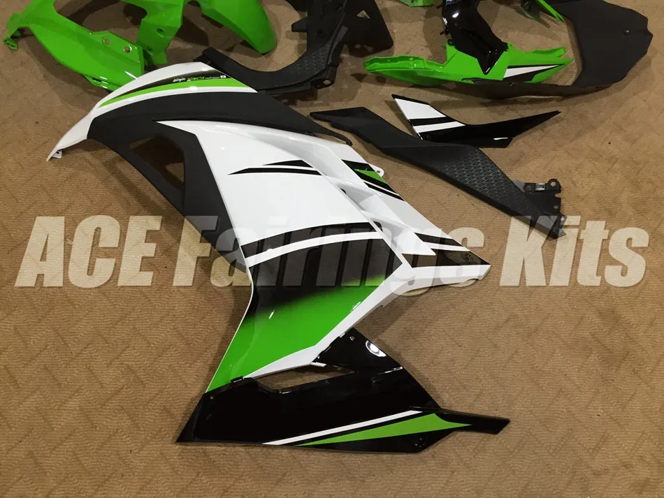 ABS обтекатель комплект для Kawasaki Ninja300 EX300 300R 2013, 13, 14, 15, 16, 17, обтекатели впрыска зеленого и белого цветов, Лидер продаж