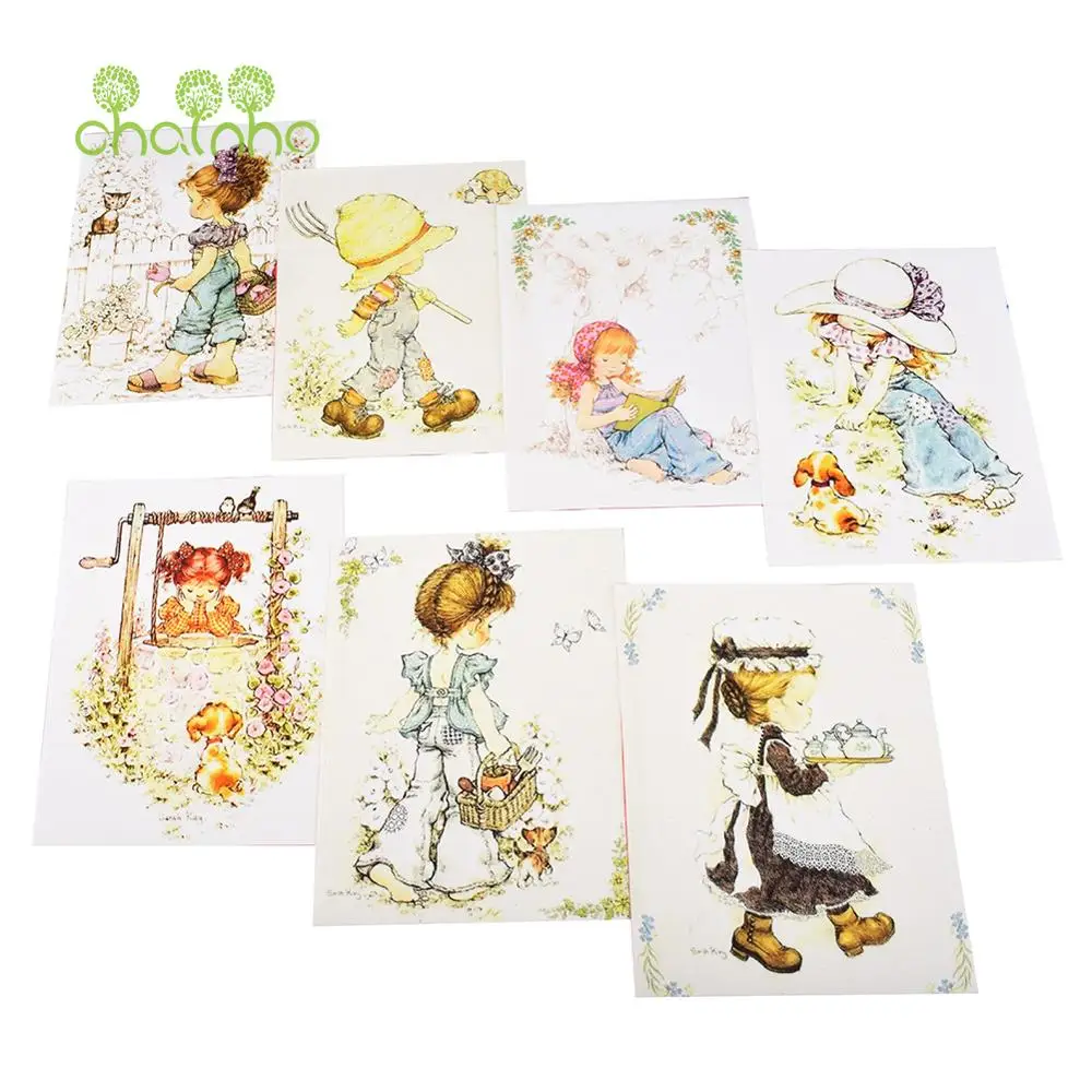 Hand Dyed Cotton Canvas Fabric,Child's Leisurely Life,For DIY Sewing & Quilting Purse  Cover Home Decoration Material,15x20cm