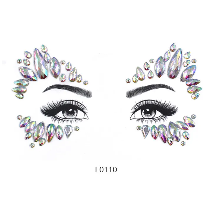 1   Colorful Rhinestone Face Stickers For Women Party Decor Face Eye Drill Stick Acrylic Face Sticker Diamond Crystal Drill Sticker