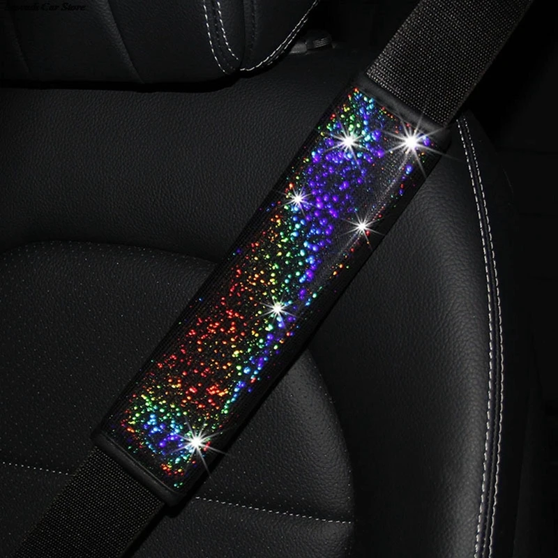Soft Seat Belt Shoulder Pads Bling Rhinestone Seat Belt Shoulder Protect Cover Cushion Color Rhinestones Decor Cover