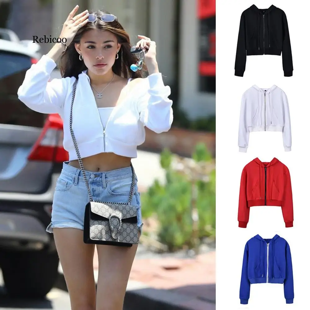 

New Hotsale Ins Autumn Winter Long Sleeve Short Zipper Jacket Hoodies Women Sexy Crop Top Hoodie Outerwear Womens