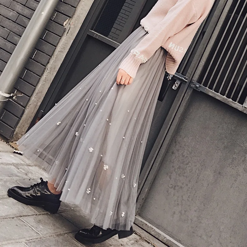 Женская юбка в стиле Харадзюку Moda Mujer длинная уличная плиссированная черного