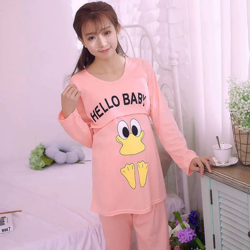 

New Style Confinement Clothing Spring And Autumn Pure Cotton Lactation Garment Postpartum Nursing Clothes Plus-sized Cartoon Nur