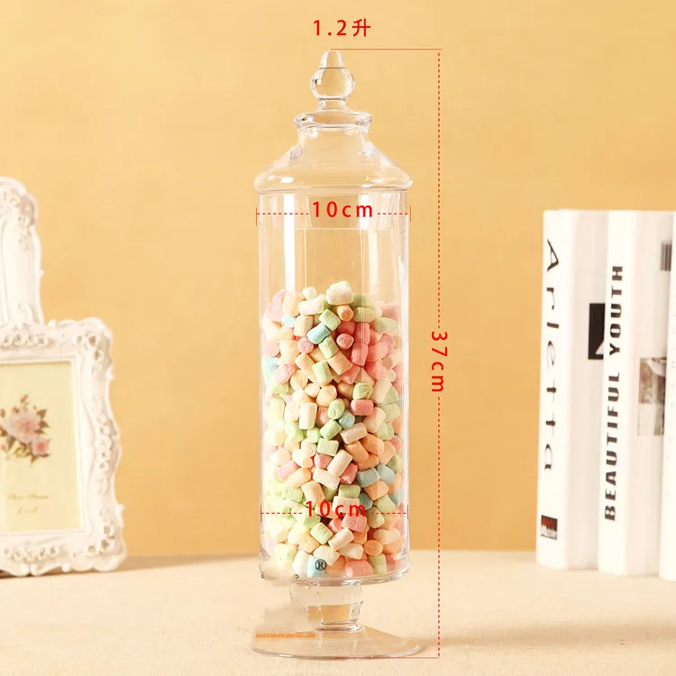 European Transparent Glass Storage Tank with Lid Household Glass Candy Jar Decorative Wedding Banquet Decorative Candy Bottle - Цвет: D  10x37cm