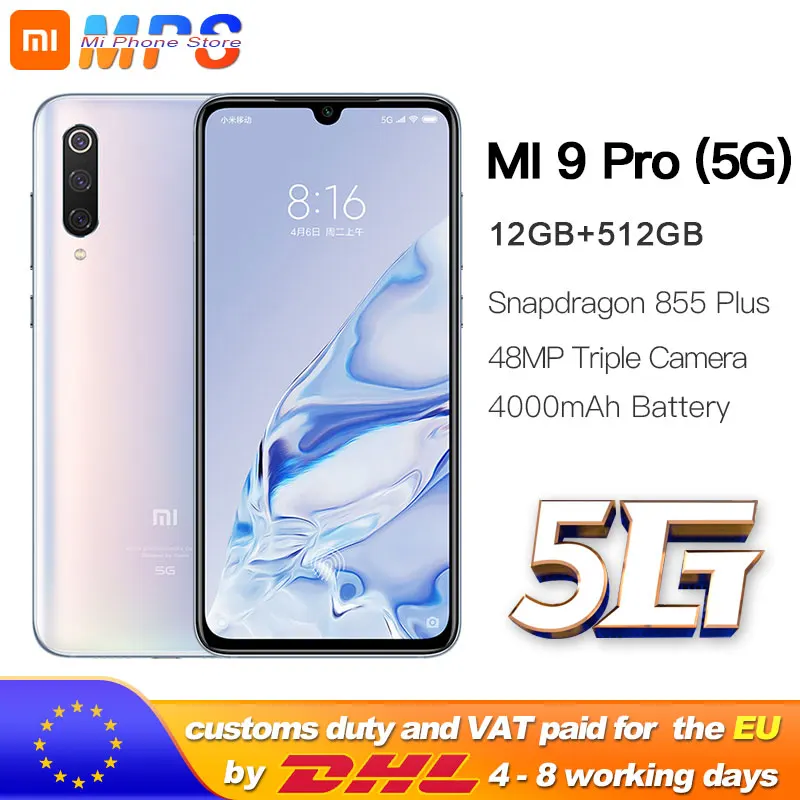 Xiaomi mi 9 pro(5G) 12GB 512GB смартфон mi 9 pro 5G Snapdragon 855plus 5G 48MP с тройной камерой 4000mAh аккумулятор AMOLED 6,39''