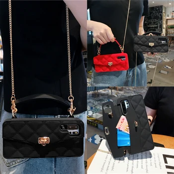 

for Huawei P30 Pro Case Fashion Credit Card Holder Wallet Back Cover for Huawei P30 Coque Crossbody Long Chain Silicone Funda