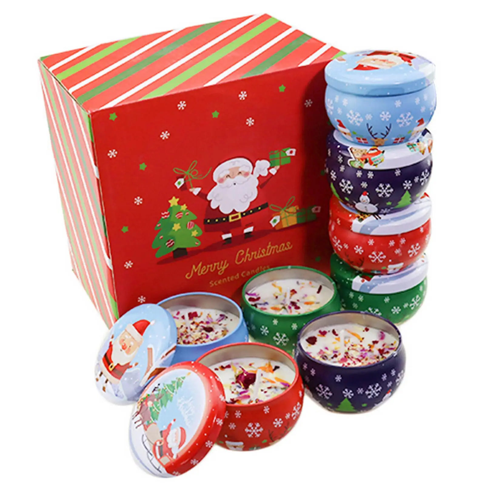 12/8PC Fragrant Candles Natural Soy Wax Aromatherapy Scented Candles With Tin Can Christmas Home