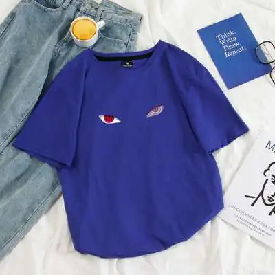 Наруто Аниме Для женщин футболка японский летнее платье свободного кроя с принтом «глаза», короткий рукав женская футболка Топ Harajuku, уличная одежда, футболки Femme - Цвет: dark blue