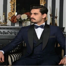 

2022 Hot Selling Black Shawl Collar Design Men's Navy Blue Suits Custom Made One Button Business Casual Blazer 3 Pieces Skinny