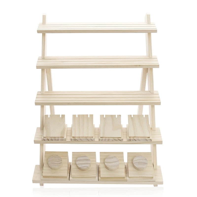 

New Jewelry Display Tray Pendant Earrings Rings Display Blocks Solid Wood Jewelry Display Holder 5 Layers