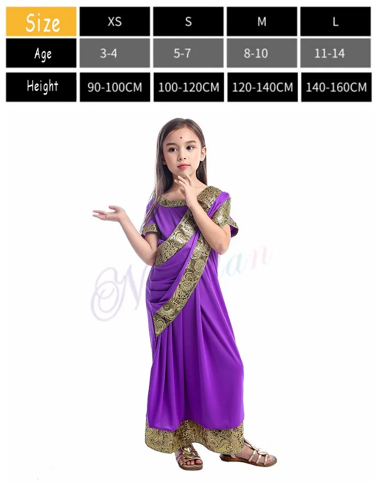 Indian Saree В стиле «Индийский Болливуд», размеры для девочек, Кружевной Костюм, накидка, Восточный халат Сари платье Костюмы индийский сари костюмы на Хэллоуин - Цвет: Indian Saree