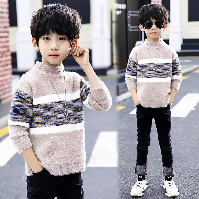 

Children Clothes Baby Boys Cotton Warm Pullovers Plush Inside Sweaters Boys Winter Turtleneck Knitted Christmas Sweater Kids