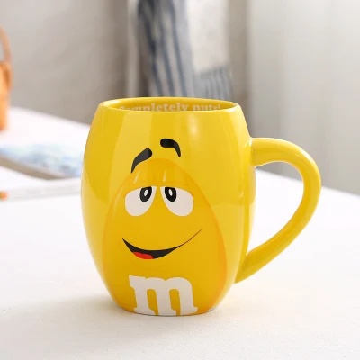 Подлинная милая M& M мм бобы кофе молоко чашки мультфильм выражения творческий керамический цвет глазури фруктовый сок чай - Цвет: Yellow cup