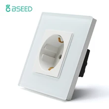 

Bseed Europe Russia 16A Wall Power Socket White Black Grey Gold Crystal Glass Panel Plug Electrical Outlet For Home Improvemet